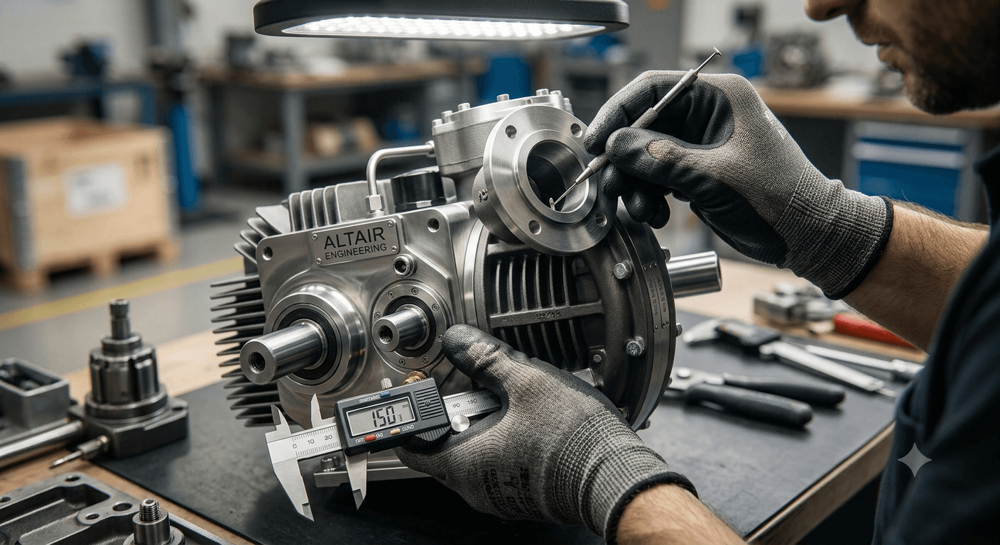 Technician measuring a part with precision calipers
