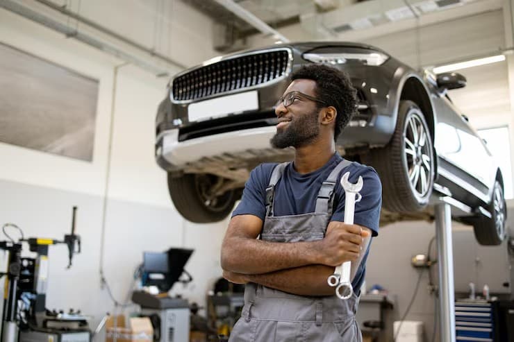 Emoto technician with wrench in a workshop